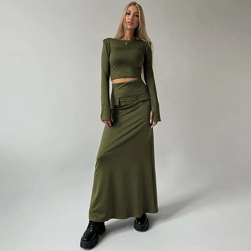 סט שני חלקים טופ וחצאית מקסי - באדי