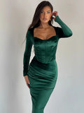 סט שני חלקים קטיפה חולצה וחצאית מקסי צמודה - מירנדה